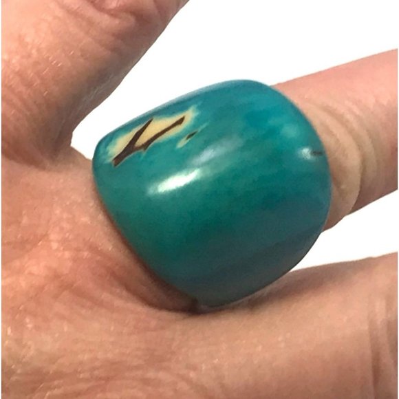Turquoise Tagua Nut Ring Sustainable Vegan Ivory Handmade Boho Organic Sz 8.75 - Picture 2 of 8